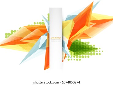 Colorful blooming crystals vector abstract background. Glass transparent effect shiny 3d triangular forms