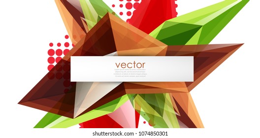 Colorful blooming crystals vector abstract background. Glass transparent effect shiny 3d triangular forms