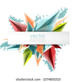 Colorful blooming crystals vector abstract background. Glass transparent effect shiny 3d triangular forms