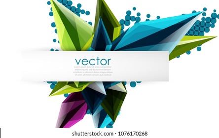 Fundo abstrato de vetor de cristais floridos coloridos. Efeito transparente de vidro formas triangulares brilhantes 3d
