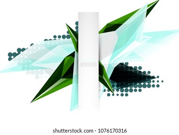Colorful blooming crystals vector abstract background. Glass transparent effect shiny 3d triangular forms