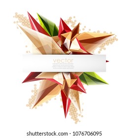 Colorful blooming crystals vector abstract background. Glass transparent effect shiny 3d triangular forms