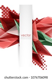 Colorful blooming crystals vector abstract background. Glass transparent effect shiny 3d triangular forms