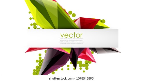 Colorful blooming crystals vector abstract background. Glass transparent effect shiny 3d triangular forms