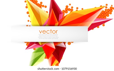 Colorful blooming crystals vector abstract background. Glass transparent effect shiny 3d triangular forms