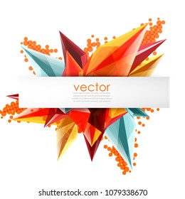 Colorful blooming crystals vector abstract background. Glass transparent effect shiny 3d triangular forms