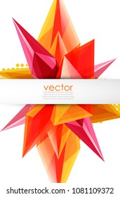 Colorful blooming crystals vector abstract background. Glass transparent effect shiny 3d triangular forms
