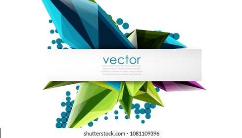 Colorful blooming crystals vector abstract background. Glass transparent effect shiny 3d triangular forms