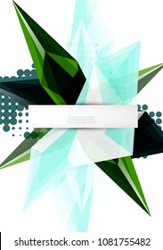 Colorful blooming crystals vector abstract background. Glass transparent effect shiny 3d triangular forms