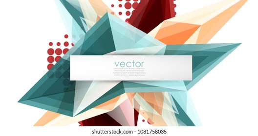 Colorful blooming crystals vector abstract background. Glass transparent effect shiny 3d triangular forms