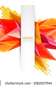 Colorful blooming crystals vector abstract background. Glass transparent effect shiny 3d triangular forms