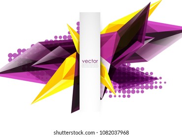 Colorful blooming crystals vector abstract background. Glass transparent effect shiny 3d triangular forms