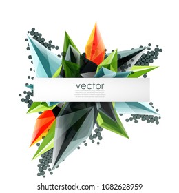 Fundo abstrato de vetor de cristais floridos coloridos. Efeito transparente de vidro formas triangulares brilhantes 3d