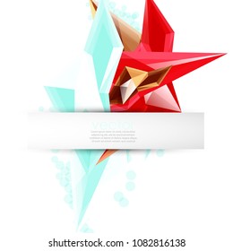 Colorful blooming crystals vector abstract background. Glass transparent effect shiny 3d triangular forms