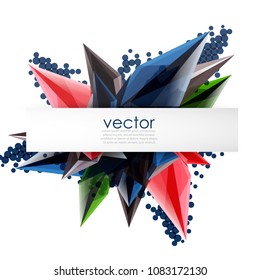 Colorful blooming crystals vector abstract background. Glass transparent effect shiny 3d triangular forms