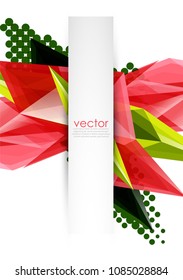 Colorful blooming crystals vector abstract background. Glass transparent effect shiny 3d triangular forms