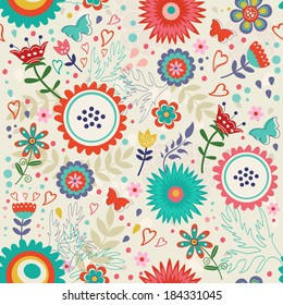 Colorful blooming flowers seamless pattern