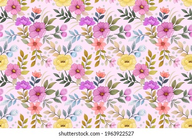 Colorful blooming flowers seamless pattern for fabric textile wallpaper.