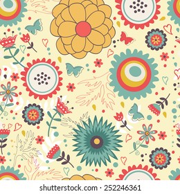 Colorful blooming flowers seamless pattern. Vector illustration