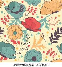 Colorful blooming flowers seamless pattern. Vector illustration