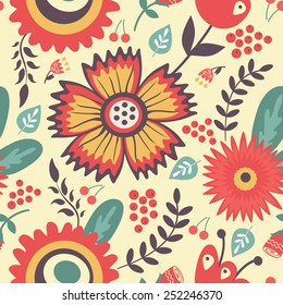 Colorful blooming flowers seamless pattern. Vector illustration