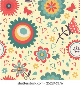 Colorful blooming flowers seamless pattern. Vector illustration