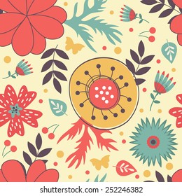Colorful blooming flowers seamless pattern. Vector illustration