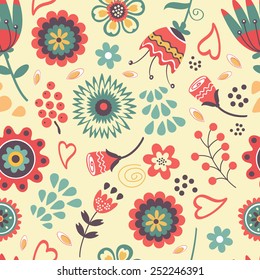 Colorful blooming flowers seamless pattern. Vector illustration