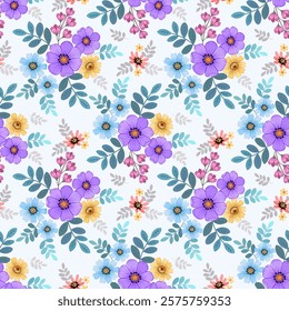 Colorful blooming flowers seamless pattern. Can be used for fabric textile wallpaper.
