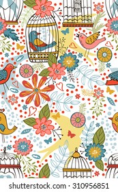 Colorful blooming flowers seamless pattern. Vector illustration