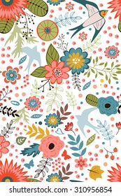 Colorful blooming flowers seamless pattern. Vector illustration