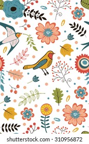 Colorido florecimiento de flores sin patrón. Ilustración vectorial