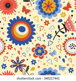 Colorful blooming flowers seamless pattern. Illustration in vector format