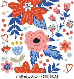Colorful blooming flowers seamless pattern. Illustration in vector format