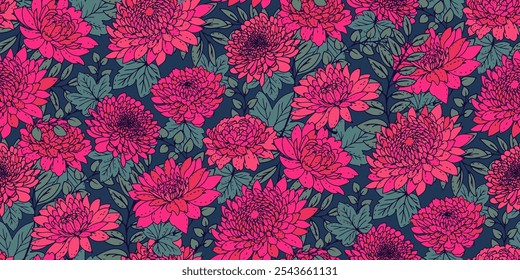 Patrón floral inconsútil floreciente colorido. Abstractas estampado de flores artísticas y hojas peonías dalias. Vector dibujado ilustración. Ornamento de la Naturaleza para los diseños, tela, textiles, moda