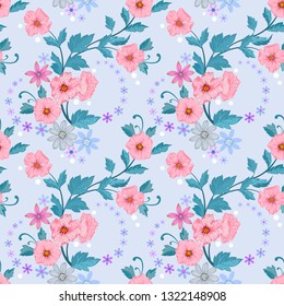 Colorful blossom flowers vector design seamless pattern.