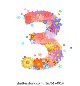 colorful blossom of meadow flowers with butterflies and flying little floral. font number three