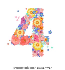 colorful blossom of meadow flowers with butterflies and flying little floral. font number four