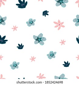 Flores coloridas en flor sin fisuras patrón de impresión blanca. Ilustración vectorial. Ideal para ropa, diseño de casa, accesorios, estampado y patrones de superficie.