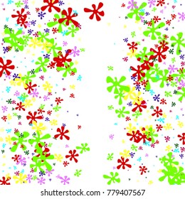 Colorful blots on a white background. Abstraction with blots. Colorful confetti. A scattering of blots. Colorful flowers. Spring. A scattering of confetti. Placer from the flowers.