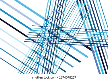Colorful Blue Abstract geometric art with random, chaotic lines. Straight crossing, intersecting lines texture, stripes pattern