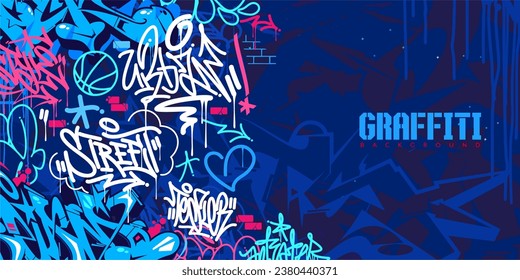 Colorful Blue Abstract Urban Style Hiphop Graffiti Street Art Vector Illustration Background Template