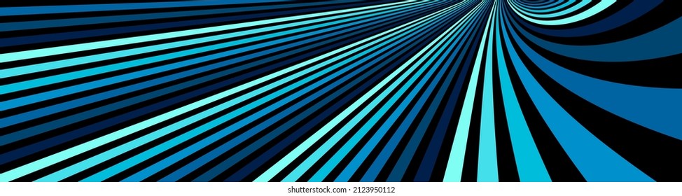 Colorful Blue Abstract Vector Lines Psychedelic Optical Illusion Illustration, Surreal Op Art Linear Curves In Hyper 3D Perspective, Crazy Distorted Design, Drug Hallucination Delirium.