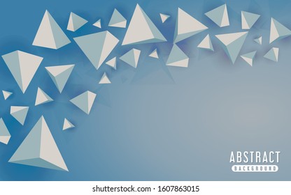 Colorful blue background with 3d polygonal triangle set. Modern abstract geometry background.