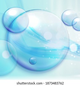 Fondo azul colorido con olas, burbujas, resaltes. Ilustración de vectores