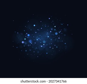 Colorful blue bokeh effect. Sparkling magical dust particles. Magic concept.
