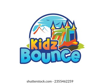 Colorful Blue Bounce Kids Playing Logo Design Template