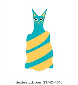 Colorful blue cat with yellow stripes. One from the collection for kids. Vector illustration	