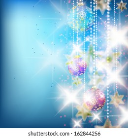 Colorful blue christmas decoration baubles with space for text. EPS10