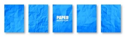 Colorful Blue Crumpled Paper Texture. Rough Grunge Old Blank. Colored Background. Vector Illustration